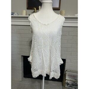 Johnny Was Eyelet Lace Tank Sleeveless Top White Small Scoop Neck